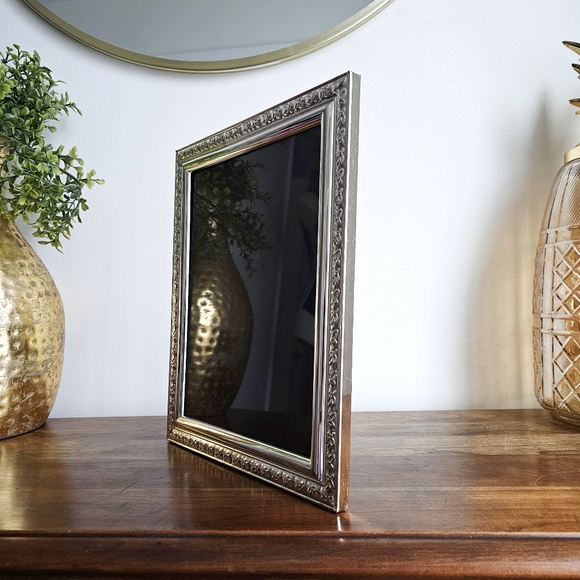 Vintage Silver Chrome Floral Metal Picture Frame Velvet Back Embossed Design - Picture 9 of 16